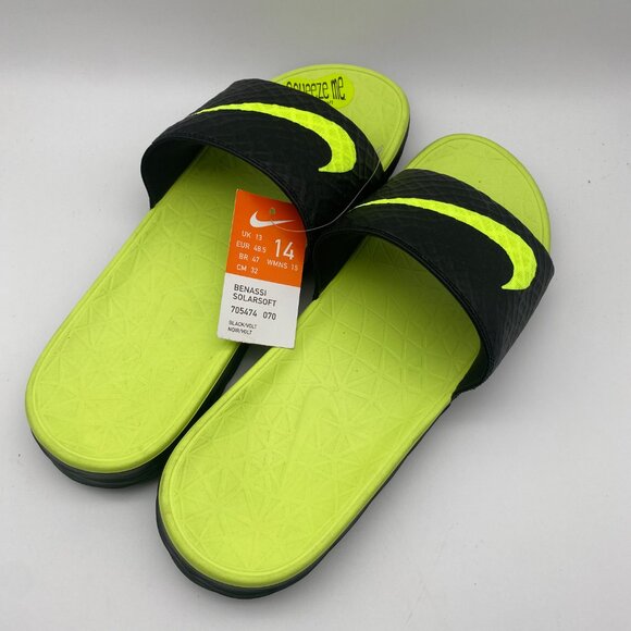 NIKE BENASSI SOLARSOFT BLACK/VOLT #705474-070 US MEN\'S VARIOUS SIZE